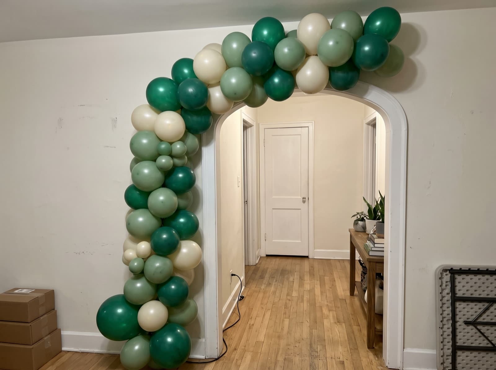 Balloon garland around an interior doorway